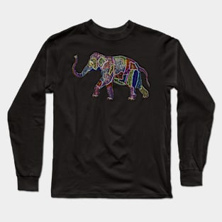 Colorful Patchwork Elephant Long Sleeve T-Shirt